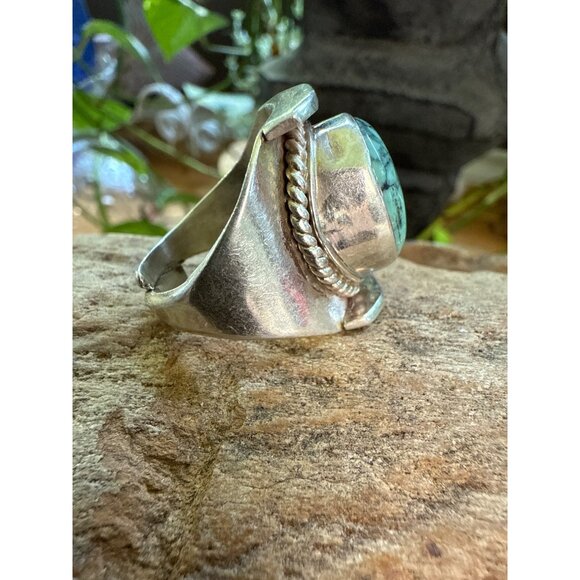 Sterling Silver & Turquoise Ring Size 9 Chunky Thick Design - Picture 2 of 8
